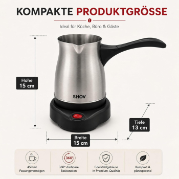 Shov Elektrischer Mokkakocher 450 ml, 600 W