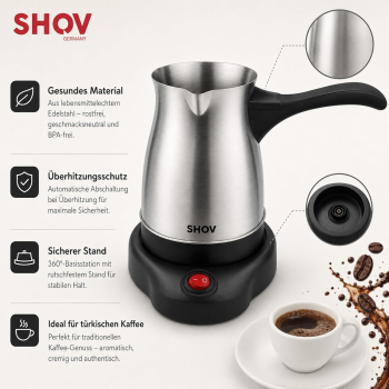 Shov Elektrischer Mokkakocher 450 ml, 600 W