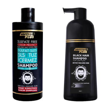 Softto Plus Schwarz-Haar Shampoo 350 ml + Sulfat freies Farbpflegeshampoo 400ml
