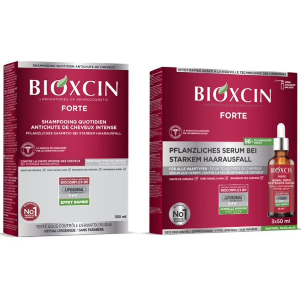 Bioxcin Forte Set für intensiven Haarausfall 300 ml Shampoo + 3x 50ml Serum