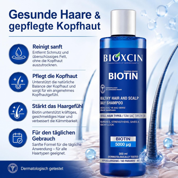 Bioxcin Biotin Shampoo for All Hair Types - 300 ml