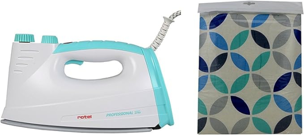 Rotel Professional Extra ***** Original Steam Iron GREEN Edition incl. ironing board cover with colored circle pattern