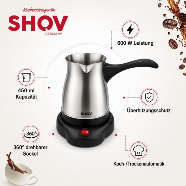 Shov Elektrischer Mokkakocher 450 ml, 600 W