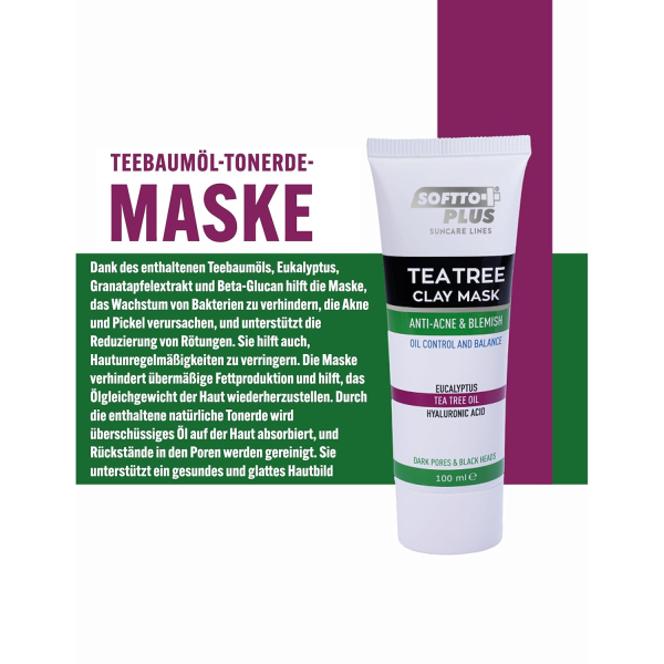 Softto Plus Tea Tree Clay Mask Anti-Acne & Blemish - 100 ml